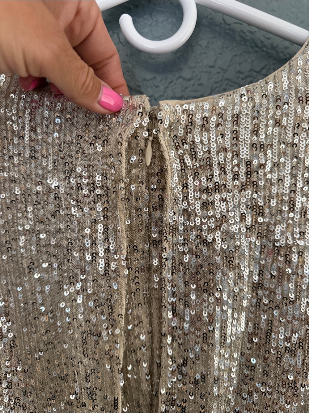 Eliza J beige and silver Sequin V-Neck Mini Dress longsleeve - Picture 9 of 15